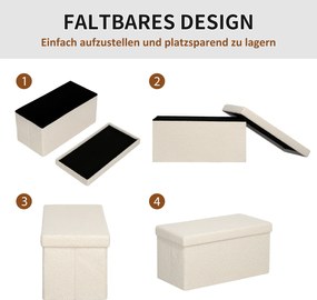 HOMCOM Stołek do przechowywania, ławka z miejscem i pokrywą do salonu, sypialni, przedpokoju, Kremowy