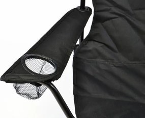 Składane krzesło kempingowe z uchwytem na kubek, czarne