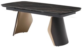 Stół do jadalni rozkładany dla 6 do 10 osób z ceramiki, szkła hartowanego i metalu - Efekt czarnego marmuru i złoty - ZINORIA marki Maison Céphy