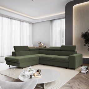 Masseno Narożnik VELISS z funkcją spania i pojemnikiem na pościel Narozniki L, Rozkładana sofa - Oliwkowy, CASTEL 39