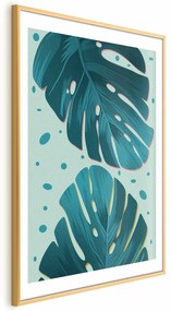 Plakat Zroszone liście 21x30 cm z ramą złotą z marginesem ARTGEIST B