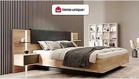 Łóżko z szafkami nocnymi 160 x 200 cm - Z diodami LED - Kolory: Naturalny i antracyt - ELYNIA