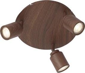 Lampa sufitowa Japandi z ciemnego drewna z regulowanymi spotami 3-punktowa IP44 - Ducha