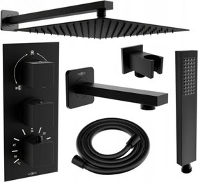 Mexen Cube DR02 zestaw wannowo-prysznicowy podtynkowy z deszczownicą 30 cm, czarny - 77503DR0230-70