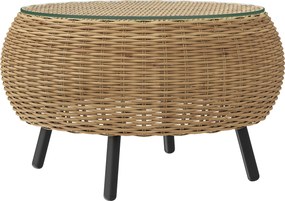 Outsunny Stolik pomocniczy z Polyrattanu okrągły stolik kawowy z blatem szklanym Ø75 x 42 cm Brązowy