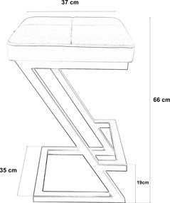 Hoker ZETA krzesło barowe tkanina Welur podstawa metalowa LOFT : Kolor Stelaża - Czarny , Kolor tkaniny - VELVET - MG16