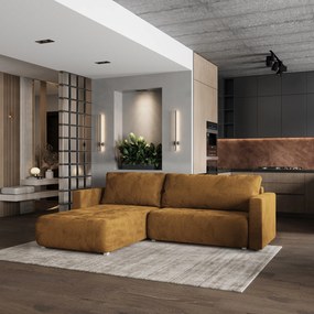 Masseno Narożnik TURIN z funkcją spania i pojemnikiem na pościel Narozniki L, Rozkładana sofa - Żółty, MONOLITH 48