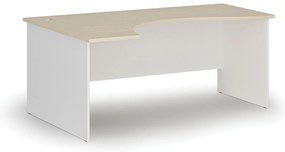 Ergonomiczne biurko PRIMO WHITE, 180x120 cm, lewe, biały/brzoza