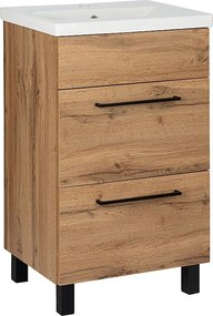 Zestaw Łazienkowy Stojący 50cm Szafka z Umywalką 2 Szuflady Dąb Wotan Sol