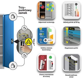 Biurowa szafa metalowa na akta JAN, 900 x 1850 x 400 mm, szaro-niebieska