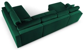 Zielony aksamitny rozkładany/ze schowkiem narożnik (prawostronny/w kształcie litery U) Kyoto – Cosmopolitan Design