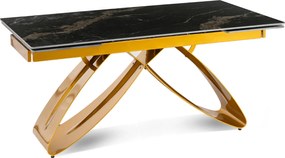 Zestaw Stół Rozkładany LUIGI 160-240 cm Czarny Marmur/Złoty i 4 Krzesła Tapicerowane YORK Czarne Glamour