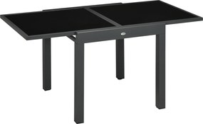 Outsunny Stół ogrodowy, stół do jadalni na taras z rozkładanym blatem, stolik balkonowy z blatem ze szkła, czarny, 160 x 80 x 75 cm