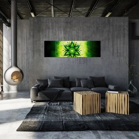 Obraz - Kwiatowa mandala na zielonym tle (170x50 cm)