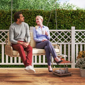 Outsunny Huśtawka Ogrodowa 2-osobowa z Rattanu z Poduszkami do 240 kg 115 x 66 x 44 cm Beżowa