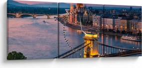Obraz - Panorama miasta, Budapeszt, Węgry (z zegarem) (90x30 cm)