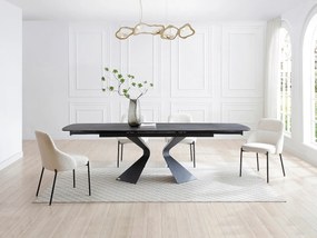 Stół do jadalni rozkładany dla 6 do 10 osób ze szkła hartowanego, ceramiki i metalu - Efekt czarnego marmuru - KAJARI marki Maison Céphy