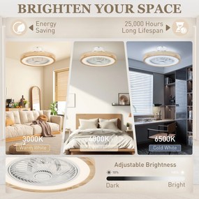 HOMCOM Wentylator sufitowy z lampą i pilotem, 6 prędkości, regulowana jasność, cichy motor, Jasnobrązowy