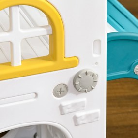 AIYAPLAY Zjeżdżalnia dla dzieci, 4 w 1, z koszem do koszykówki, teleskopem i elementami wspinaczkowymi, Żółty 70 x 177 x 92 cm