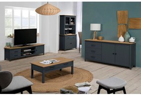 Ciemnoniebieska niska komoda z litego drewna sosnowego 150x80 cm Miranda – Marckeric