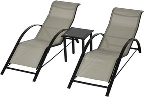 Outsunny Zestaw 3-częściowy leżaków ogrodowych z stolikiem bocznym Metalowa konstrukcja Komfort i styl Szary Czarny | Aosom PL
