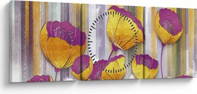 Obraz - Ilustracja kwiatów (z zegarem) (90x30 cm)