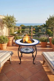 Okrągłe biało-niebieskie palenisko do ogrodu N6-S34