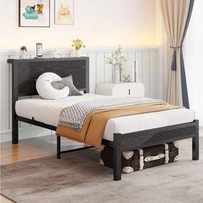 Łóżko dziecięce 90 x 200 cm - z dnem z listew i otwartym schowkiem - czarne - bez materaca