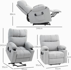 HOMCOM Fotel dla seniorów z funkcją podnoszenia, funkcja leżenia, pilot, 144 cm x 91 cm x 88 cm, jasnoszary