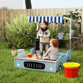 AIYAPLAY Piaskownica z daszkiem, design sklepu spożywczego, ławeczka, tablica do rysowania, drewno świerkowe, 104W x 108D x 90S cm, Niebieska