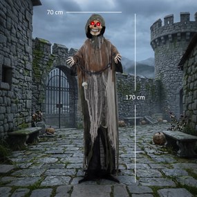 HOMCOM Animowany Żniwiarz, 170 cm, animatronika halloweenowa w skali naturalnej z ruchomymi dłońmi/głową, świecącymi oczami i przerażającym dźwiękiem | Aosom PL
