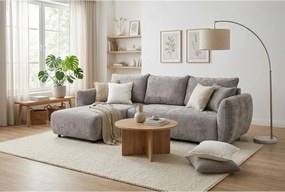 Stylowy narożnik rozkładany lewostronny ZEPHIRA 258x170 cm w tkaninie FLOW 1 szarej