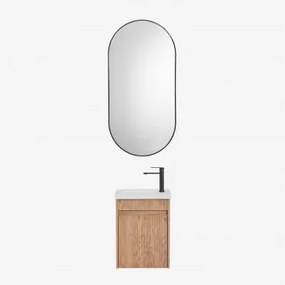 Zestaw Wiszących Mebli Łazienkowych Zintegrowany Z Umywalką Narek Popielaty Brąz & Owalna Osłona Led I Przeciwmgielna - Sklum