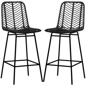 HOMCOM Stołki Barowe, Zestaw 2, Wzór Rattanowy, Podnóżek, Stelaż Stalowy, Antypoślizgowe, do 120 kg, 42,5x52x102 cm, Czarny