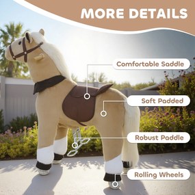 AIYAPLAY Koń do jazdy dla dzieci, materiałowe pokrycie, stabilna rama, łagodne kółka, konik na biegunach, 3-5 lat, Brązowy