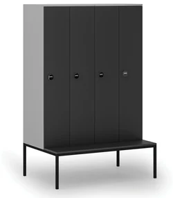 Drewniana szafa ubraniowa z ławką, 4-drzwiowa, 1871 x 1200 x 500/800 mm, zamek RFID, szary/grafitowy