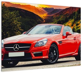 Obraz na szkle - czerwony Mercedes (70x50 cm)