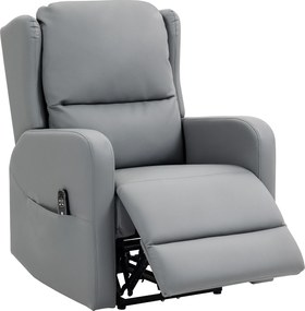 HOMCOM Fotel masujący z funkcją odchylania oparcia, ekoskóra, elektrycznie regulowany, podnóżek, kieszeń boczna, rama stalowa, szary
