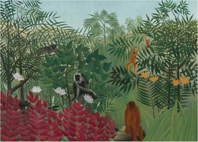 Obraz na szkle - Henri Rousseau, Tropical Forest with Monkeys, reprodukcje (70x50 cm)