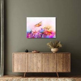 Obraz na szkle - Motyl nad kwiatem, abstrakcja (70x50 cm)