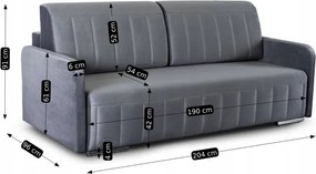 Sofa Rozkładana z Funkcją Spania LUMO Dwuosobowa Szara Nowoczesna do Salonu