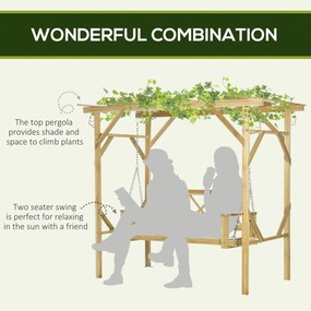 Outsunny Ławka Huśtawka z Pergolą 2 Osoby - Regulowana Wysokość, Solidne Drewno, 2,21x1,4x1,96m - Ogrodowy Azyl