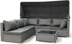 Wielofunkcyjny zestaw mebli ogrodowych - narożnik, leżanka z daszkiem Galicja 101 szary, poduszki szare