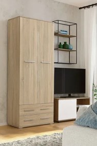 Szafa na ubrania Kaloe C3 - biały połysk + dąb sonoma