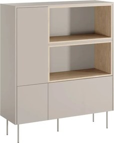 Komoda wysoka Desin 120 cm dwudrzwiowa z szufladą i wnękami - kaszmir / dąb nagano