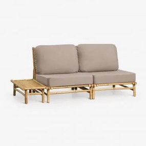 Zestaw Ogrodowy Z Modułową Sofą 2-częściową I Prostokątnym Bocznym Stolikiem 75x40 Cm Z Bambusa Isendra Tkanina W Kolorze Mokki W Kolorze Brązowym -