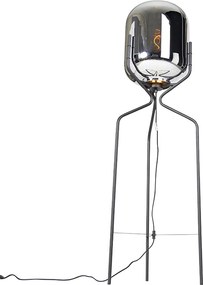 Designerska lampa podłogowa czarna z dymionym szkłem - Bliss