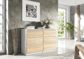 Komoda NUDO - Biały / Front Dąb sonoma / Mat / 120 cm / 6 szuflad