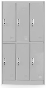 Szafka szkolna BHP szara: 6-komorowa IGOREK, 900 x 1500 x 450 mm