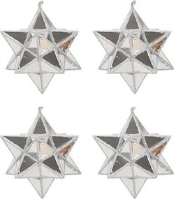 Zestaw 4 srebrnych gwiazdek bożonarodzeniowych z PVC 7 cm